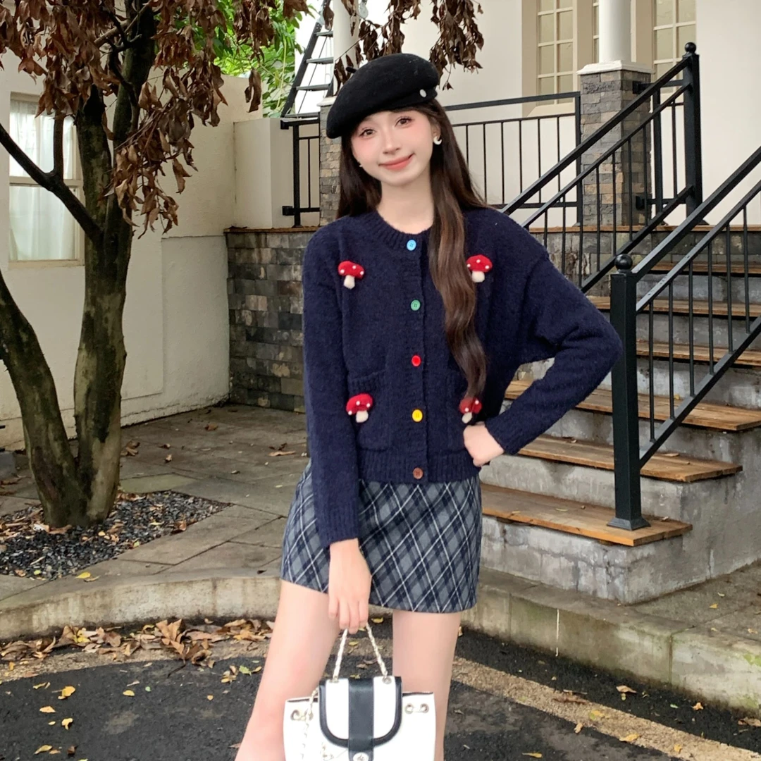 慕兔法式甜美小个子长袖针织衫外套女2025秋季新款独特百搭上衣