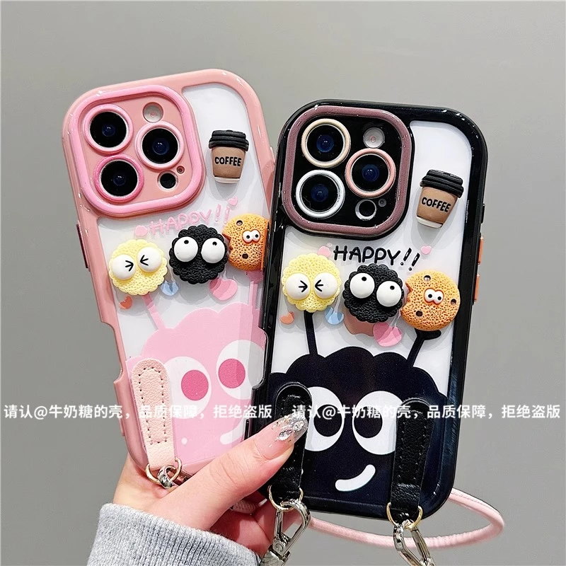 粉色煤球公仔挂绳适用苹果16手机壳新款华为OPPO小米VIVO新款潮流