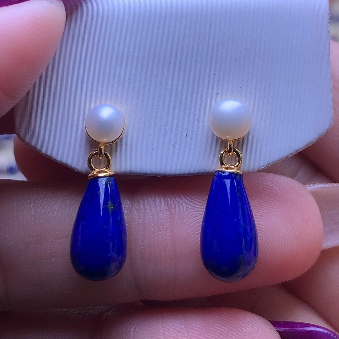 青金石银S925镶嵌耳饰