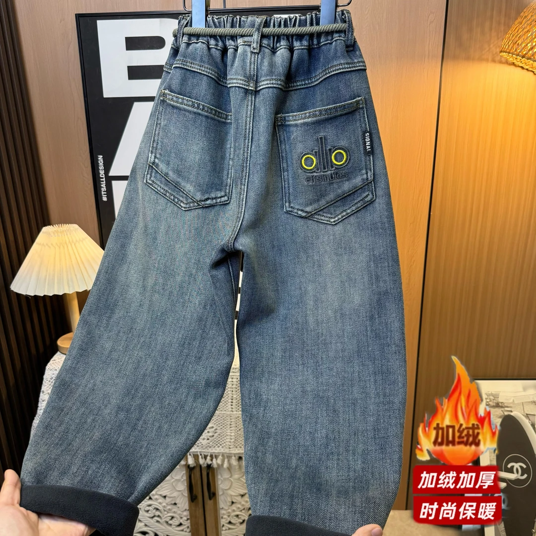 【加绒】~2025秋冬新款男童后兜字母个性设计牛仔裤11115