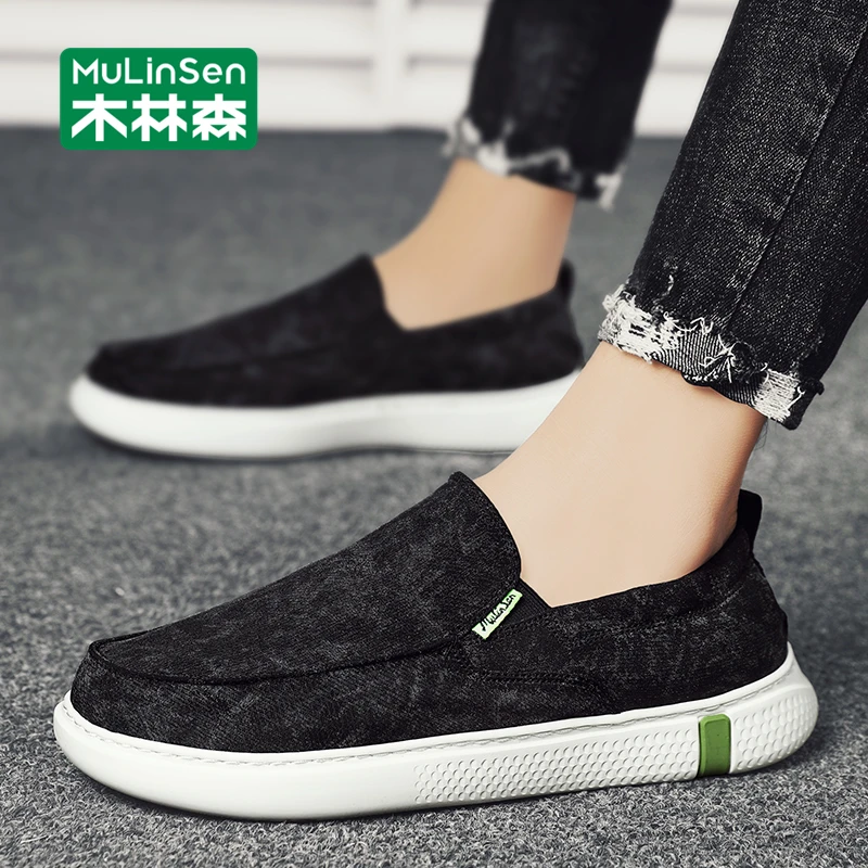 木林森一脚蹬男鞋春秋季2025新款老北京透气薄款帆布潮鞋休闲板鞋