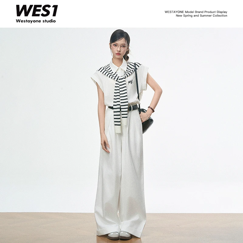 【新品1】WESTAYONE 通勤简约飞飞袖短袖衬衫+高腰休闲短裤+阔腿裤