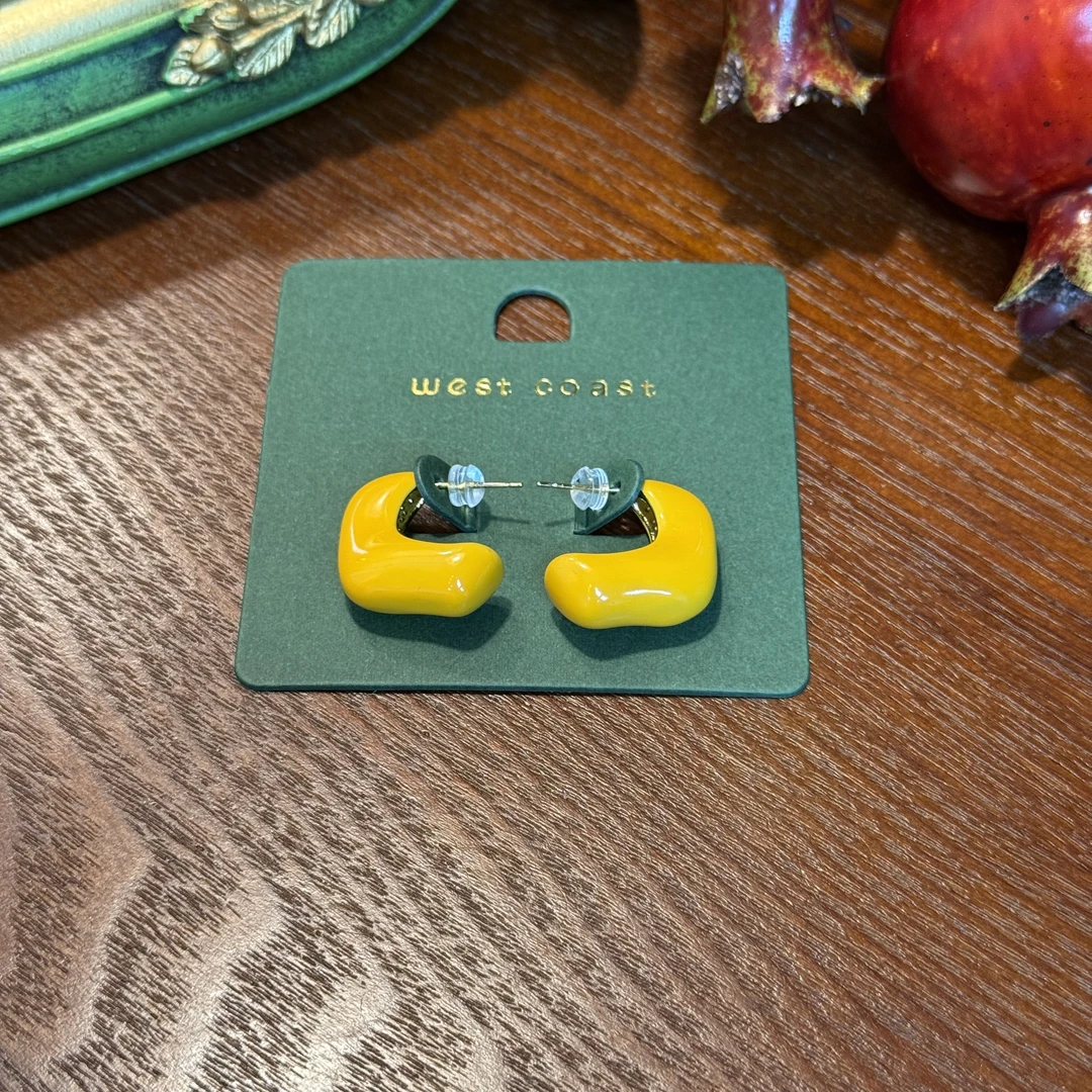 合金耳饰 姜黄色珐琅彩滴油工艺耳环复古耳环不规则耳环（实拍图）