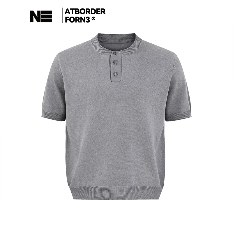 ATBORDER 夏季新款复古针织短袖男基础通勤休闲简约亨利领半袖T恤