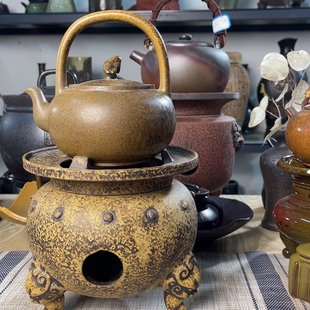 碟紫砂粗陶实用茶壶