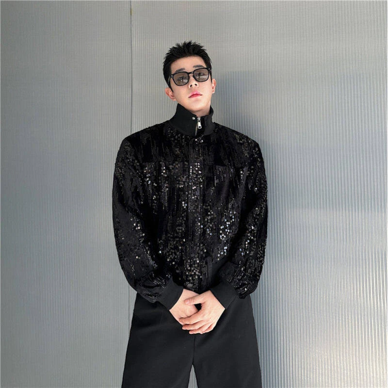 春季小众亮片短款夹克男设计感潮牌痞帅炸街网红夜店演出服外套潮