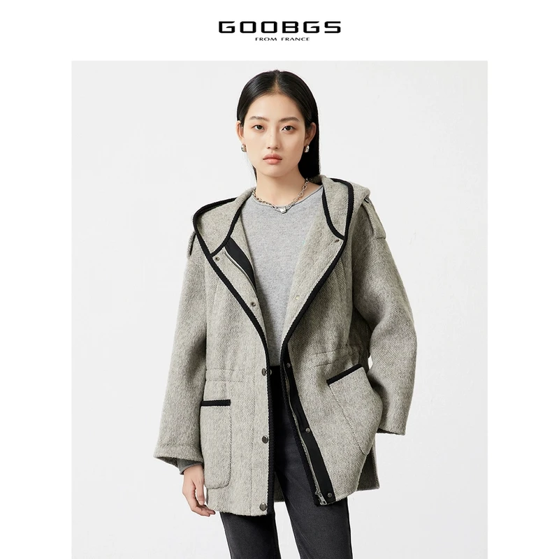 谷邦GOOBGS 羊驼毛宽松短款毛呢外套 G2486104