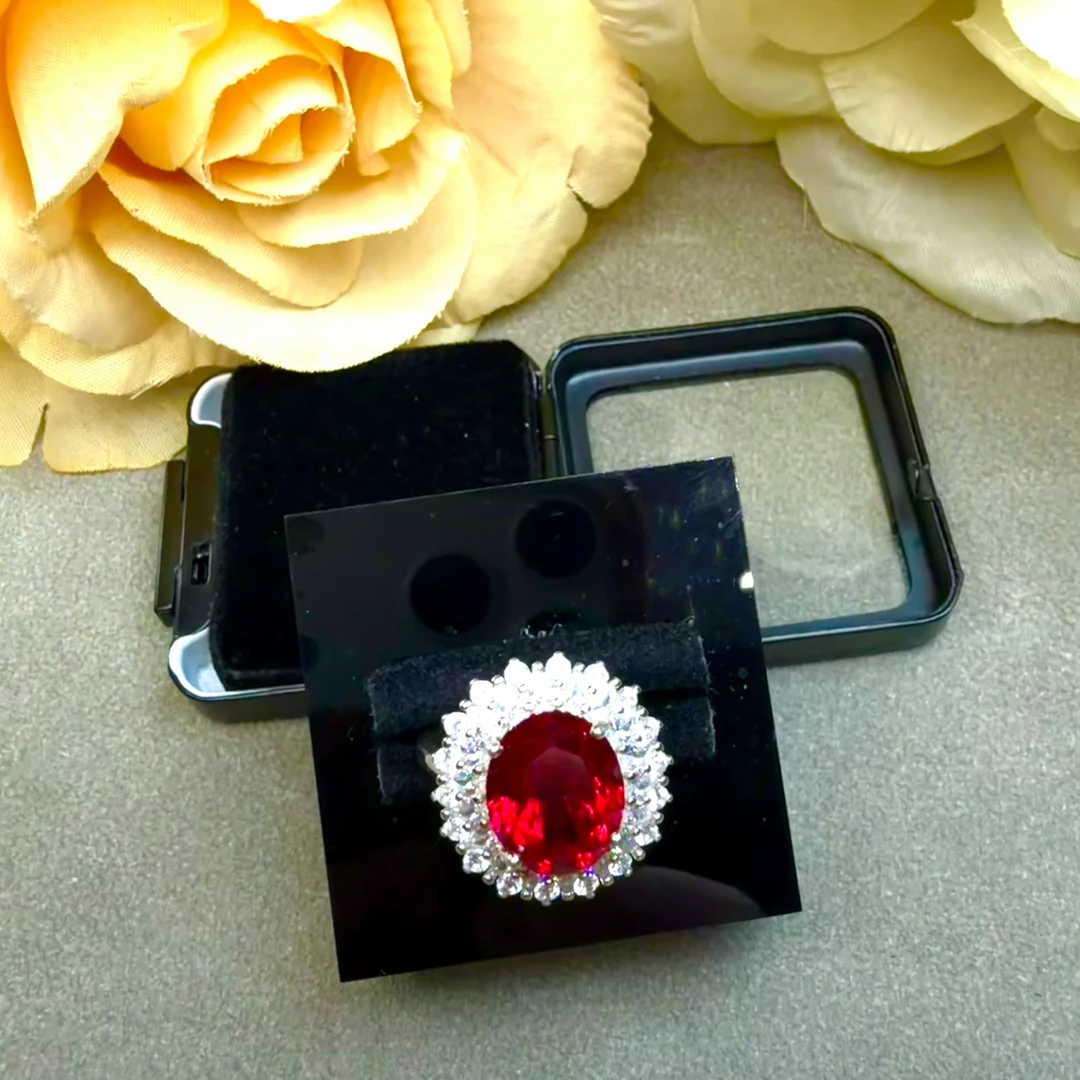 925银戒指 缅甸鸽血浓郁红 色标级 丝绒光感 精致女神款 大鸽子蛋