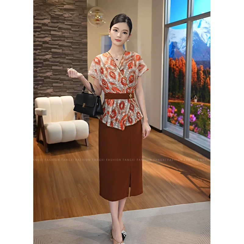 2025夏季新款【H-X539】茶歇碎花拼接设计感小众收腰V领连衣裙子女