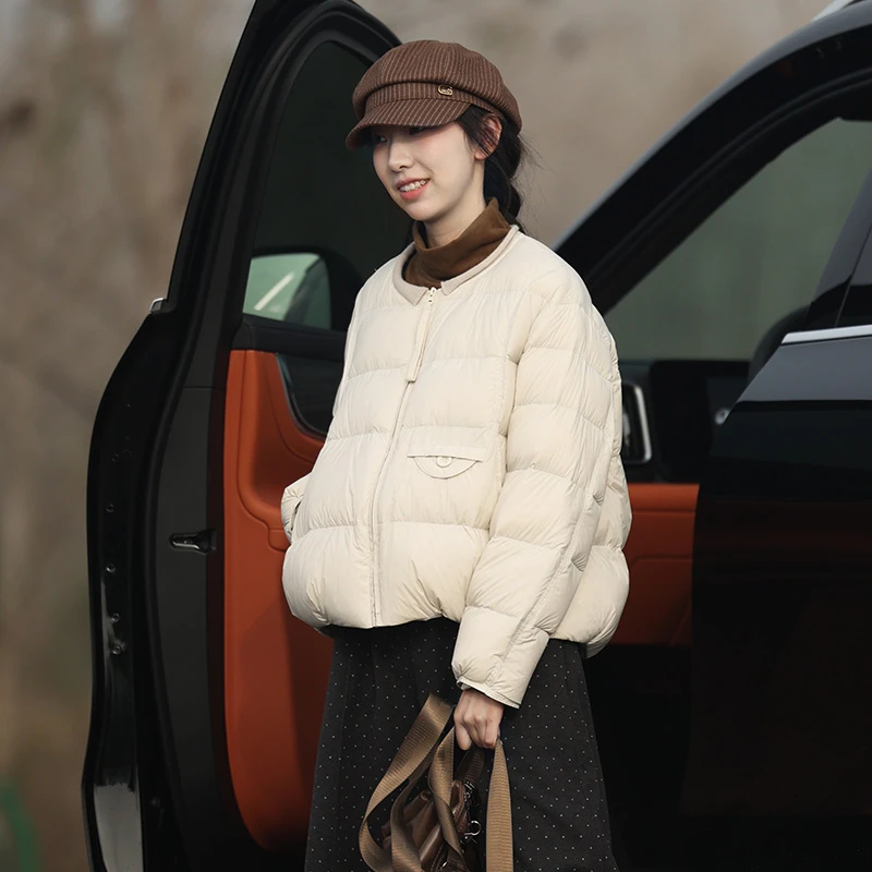 高端短款小个子90白鸭绒羽绒服保暖加厚外套女新款圆领日韩风冬季
