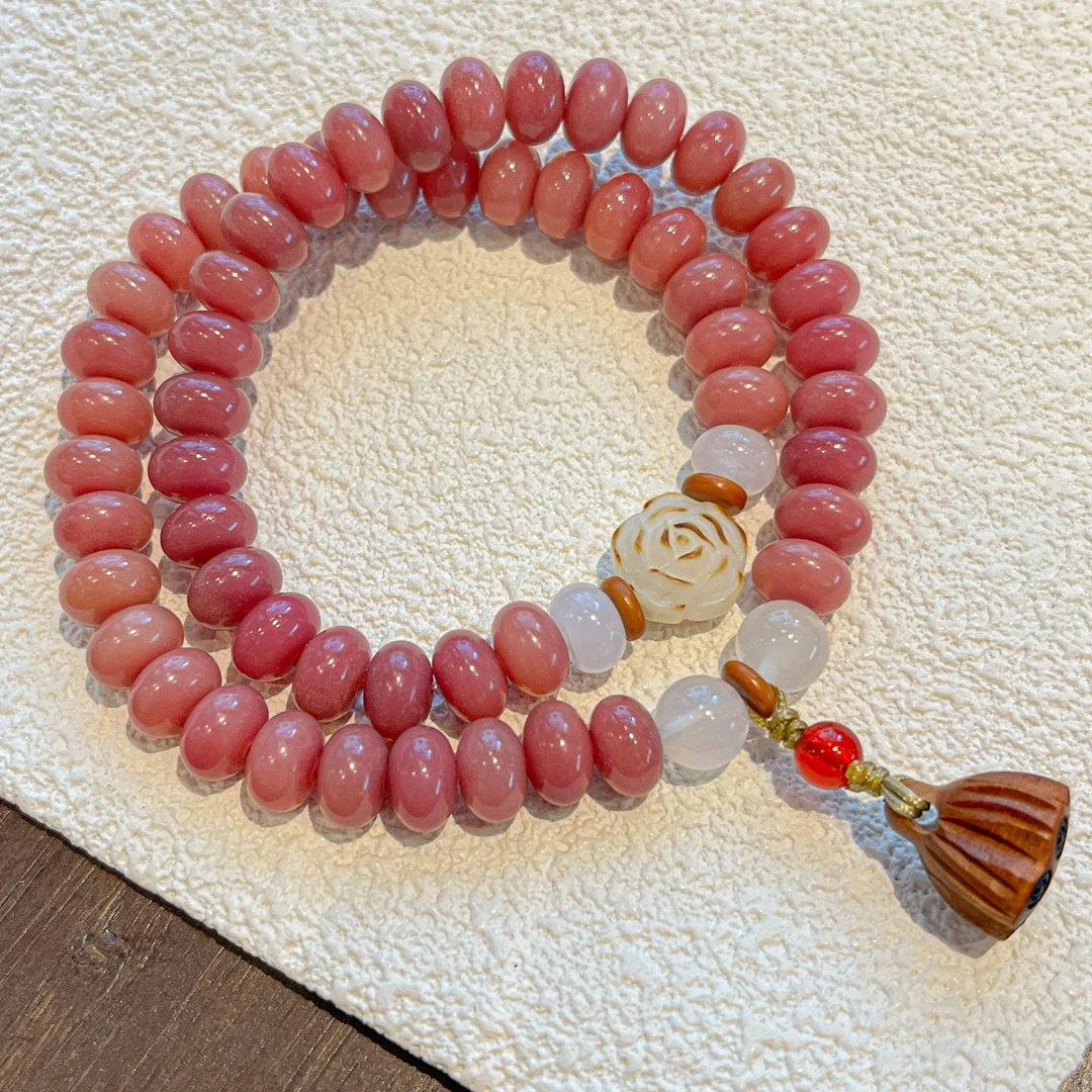 【灵月阁旗舰店】文玩粉菩提根山茶花算盘珠菩提手串配饰文玩双圈女