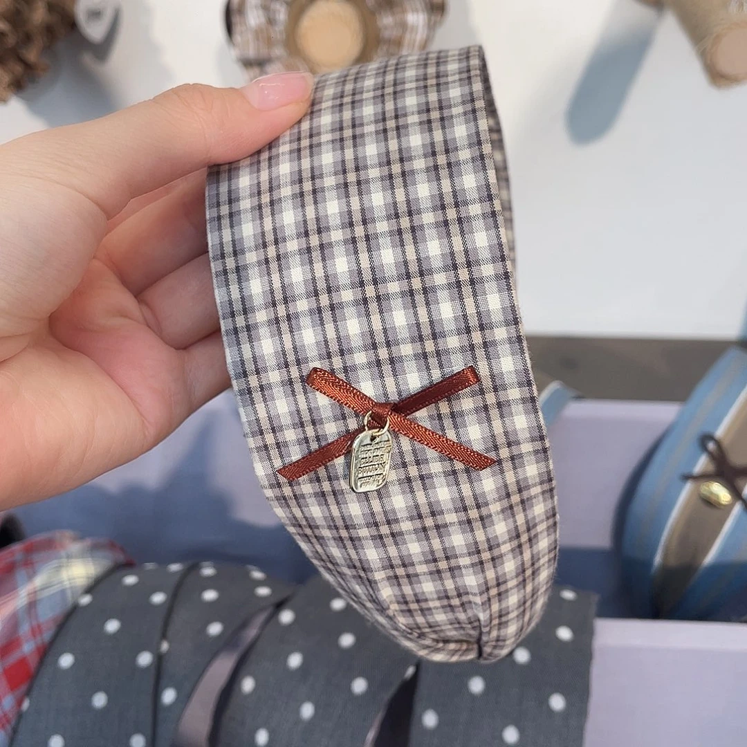 皮质非金属51咖色格子贼款发箍