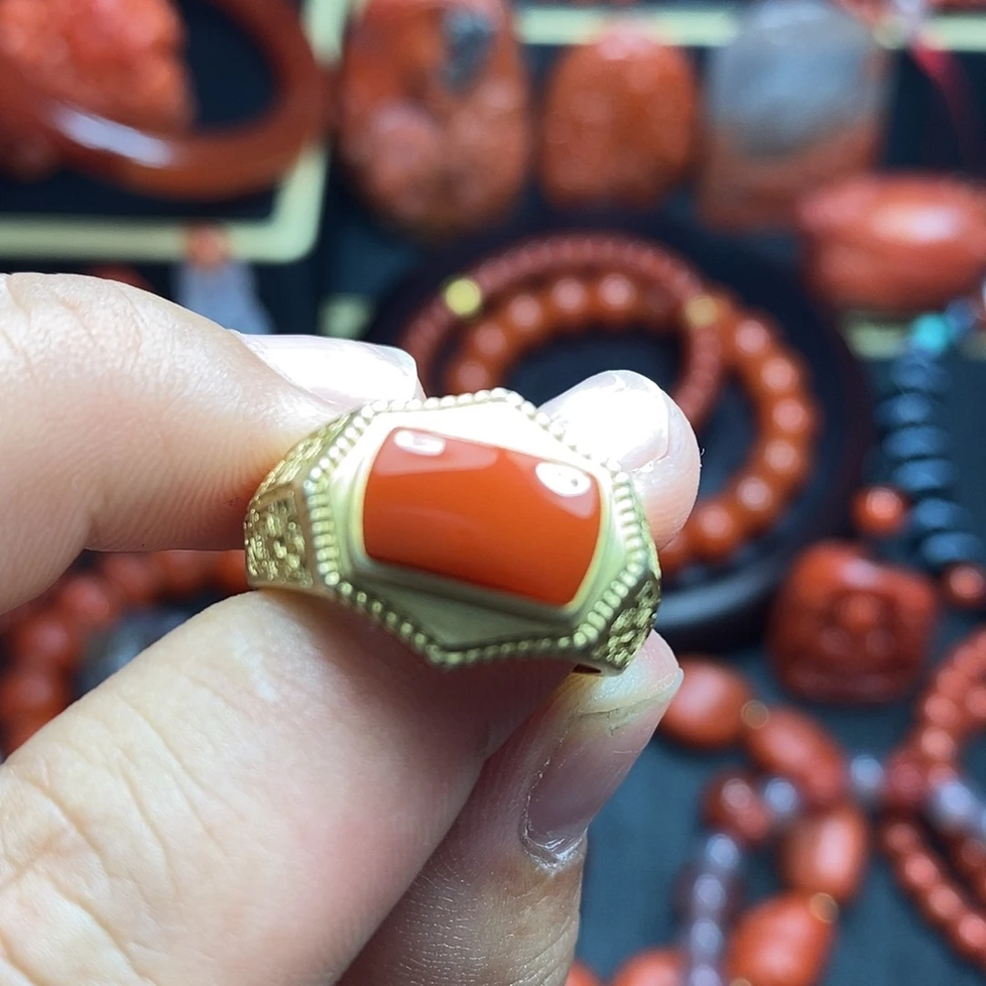 南红玛瑙戒指银S925镶嵌我***你