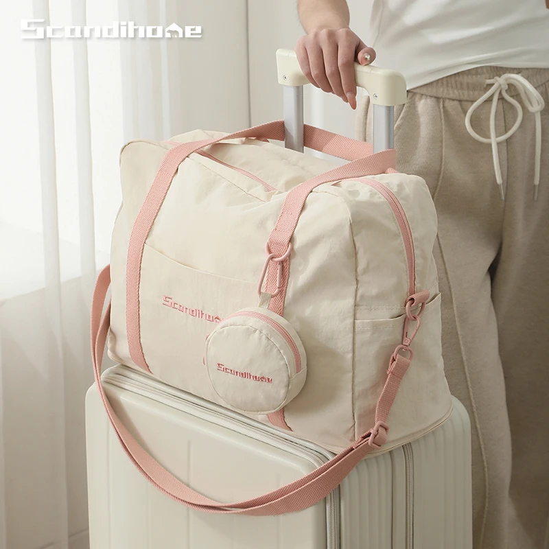 旅行手提单肩斜挎包折叠便携登机行李袋扩展可套拉杆箱通勤托特包