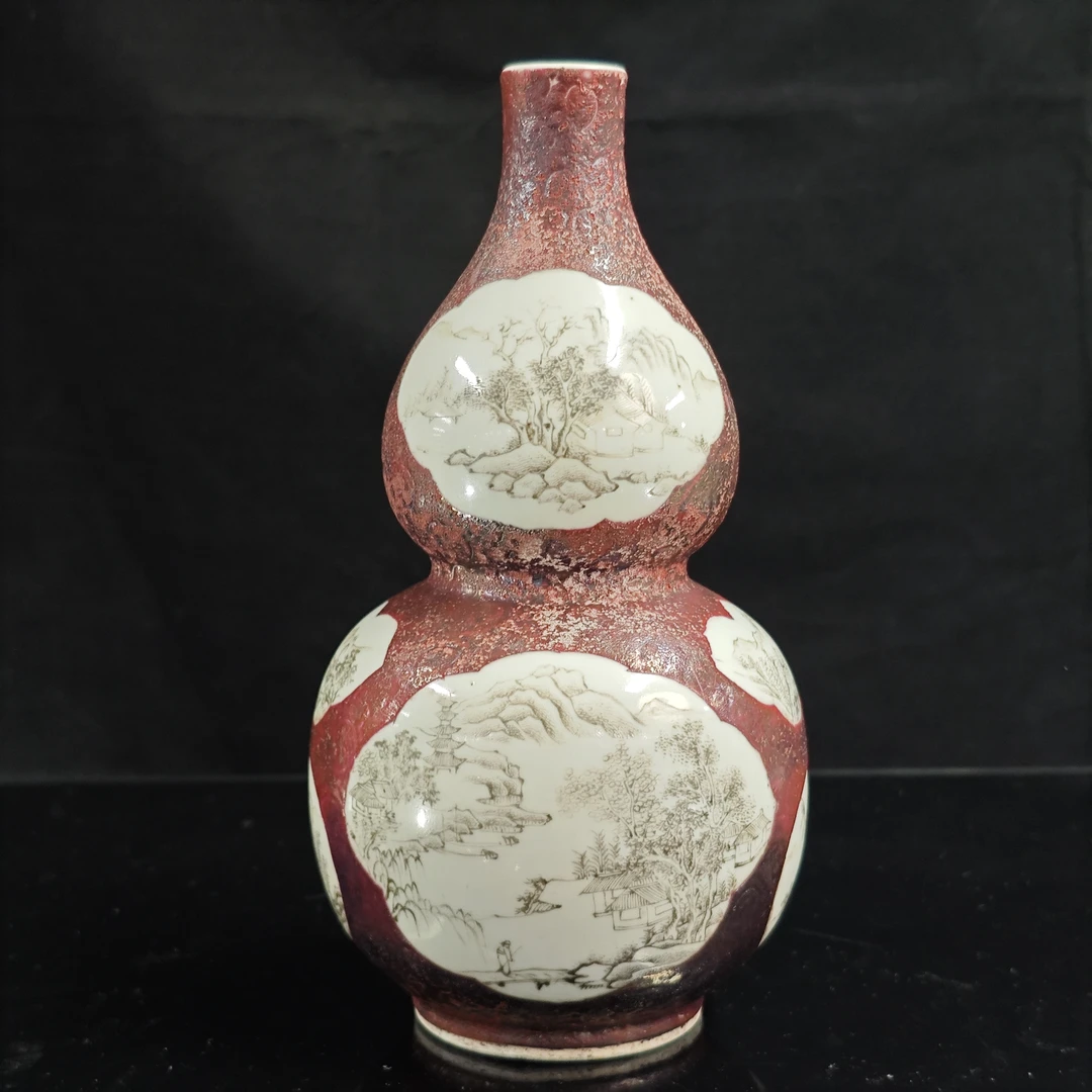 晚清 粉彩开窗山水葫芦瓶GS-0167