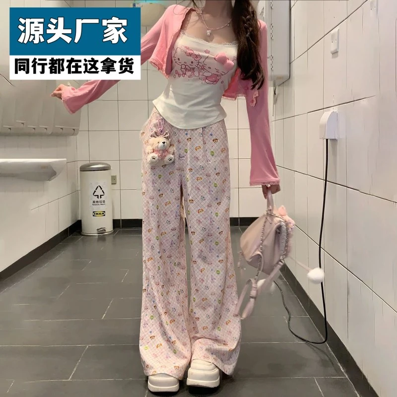 梵乐芬纯欲风网红风甜辣风防晒长袖外衫宽松直筒长裤三件套装夏装