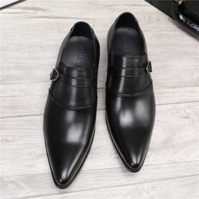 迪莱绅威日系高档商务正装尖头搭扣增高男士皮鞋 舞台演出礼服鞋