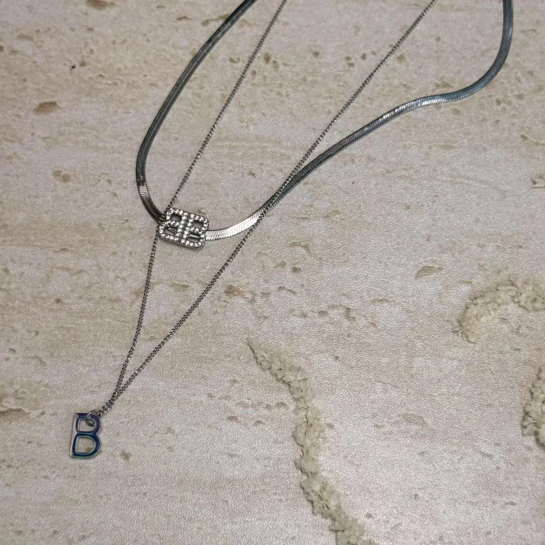 钛钢锆石项链 双B满钻蛇骨链ins风项链叠戴锁骨链
