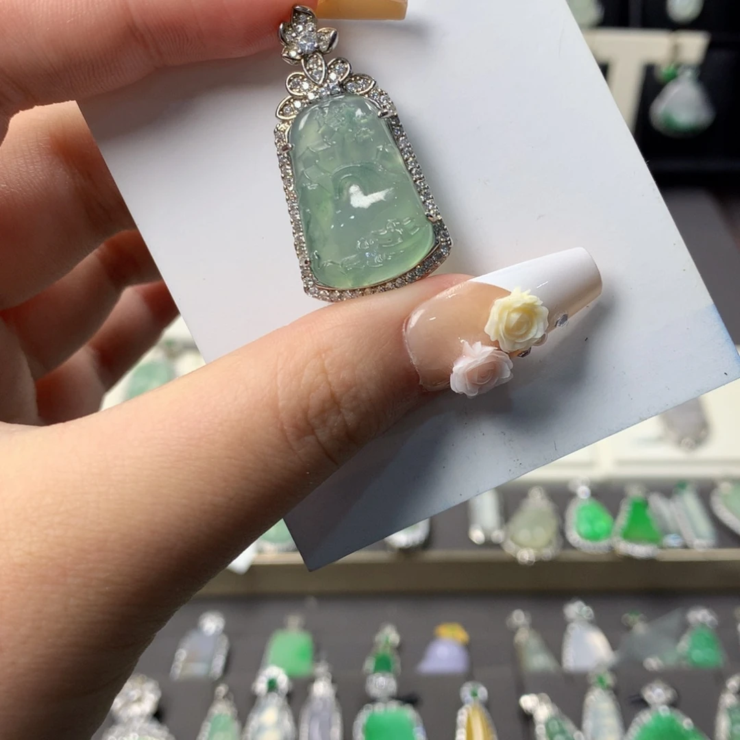翡翠银S925镶嵌挂件