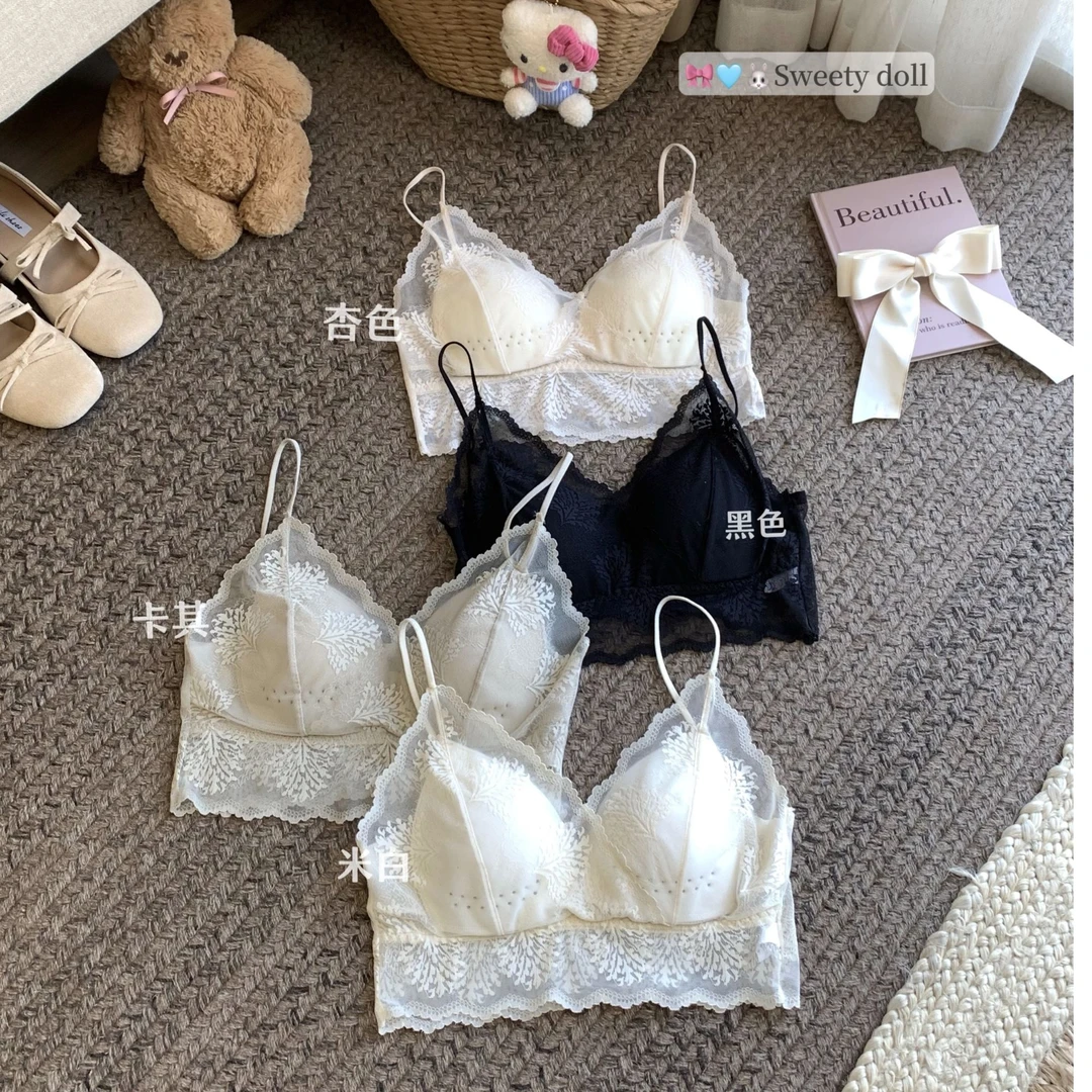 美背内衣女法式蕾丝纯欲性感裹胸聚拢抹胸内搭吊带背心女夏季薄款