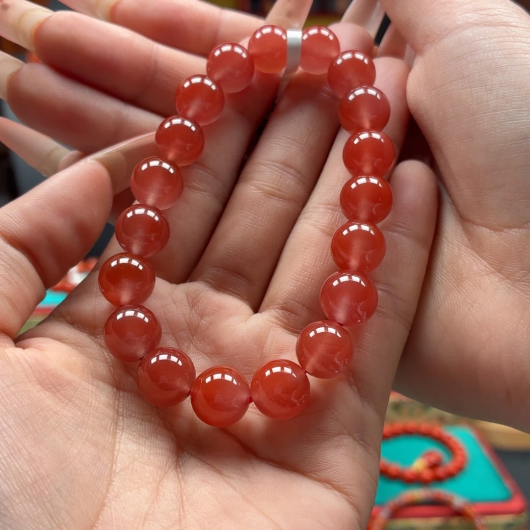 南红玛瑙未镶嵌手串原矿保山南红大黑洞水红手串卡10+