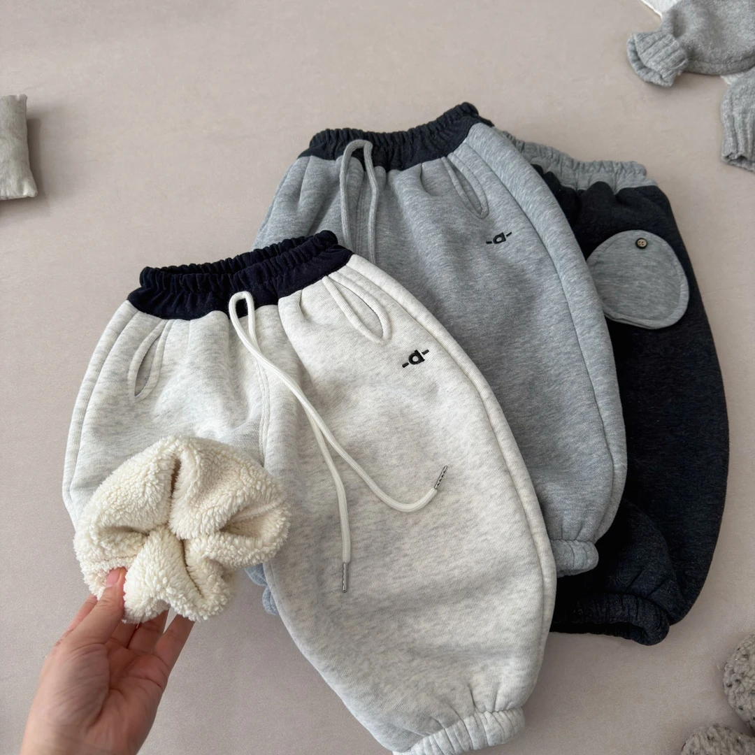 【加绒 超厚】男女童秋冬新款韩版百搭时尚字母拼色运动网红卫裤