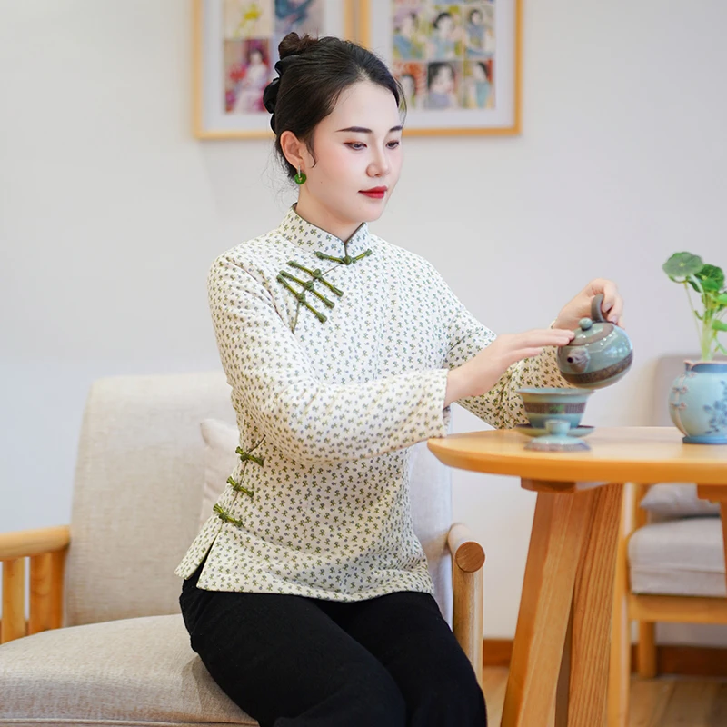 筠雅冬季新款唐装女中国风旗袍小袄夹棉保暖新中式盘扣棉衣26J003