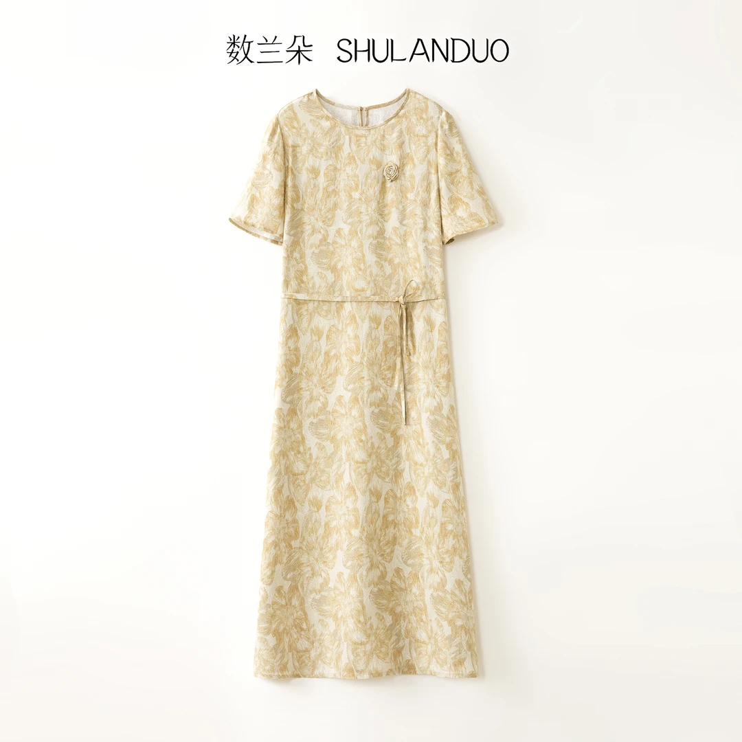 【100%桑蚕丝】数兰朵高姆米冠乐绉连衣裙 金皮工艺提花真丝小短裙