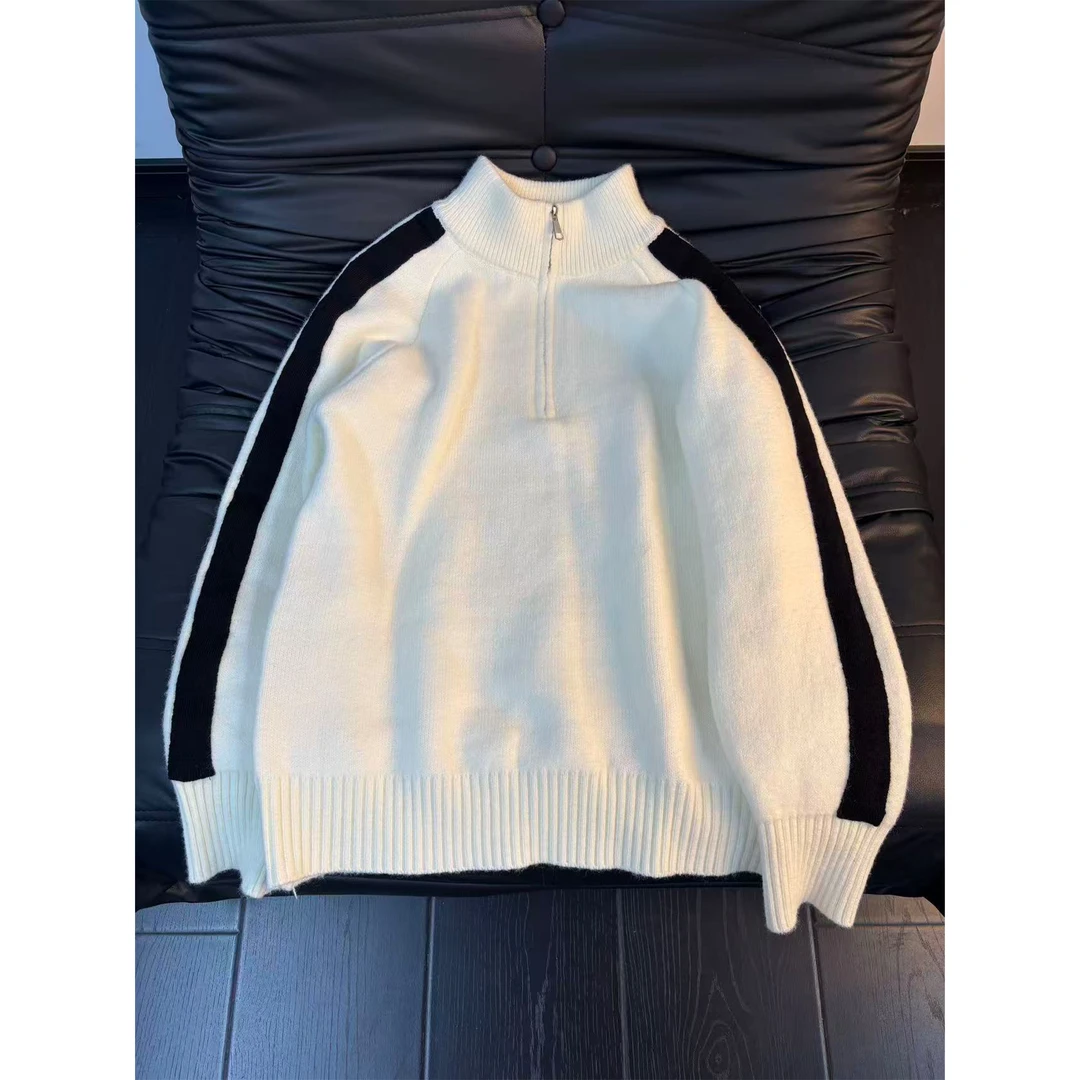 半拉链立领毛衣男款秋冬季加绒加厚设计感高级感外套针织衫