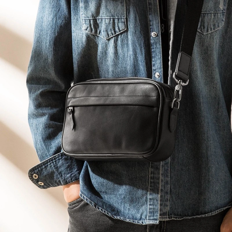 新款真皮潮流斜挎包头层牛皮休闲男士小包青年个性潮流女生斜挎包