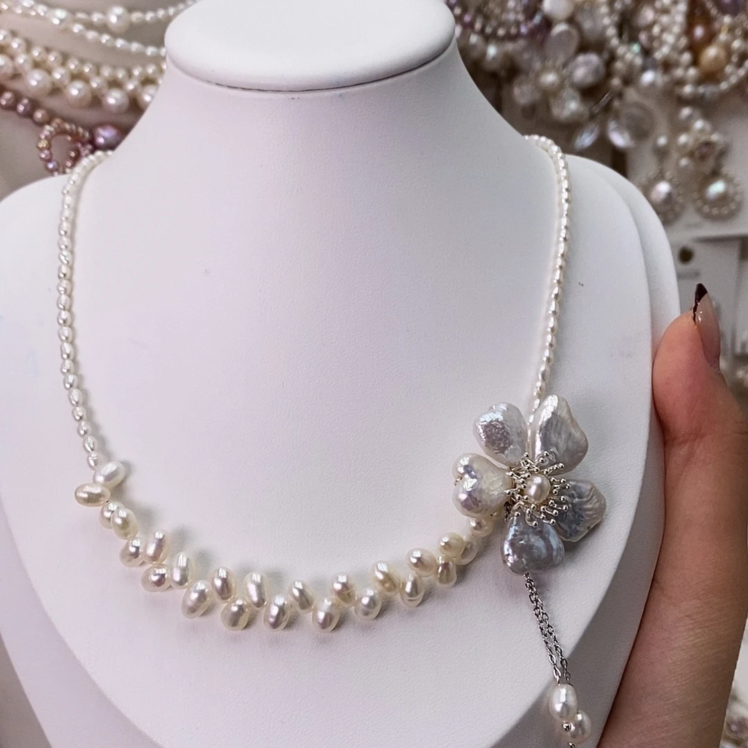 淡水珍珠银S925镶嵌耳饰