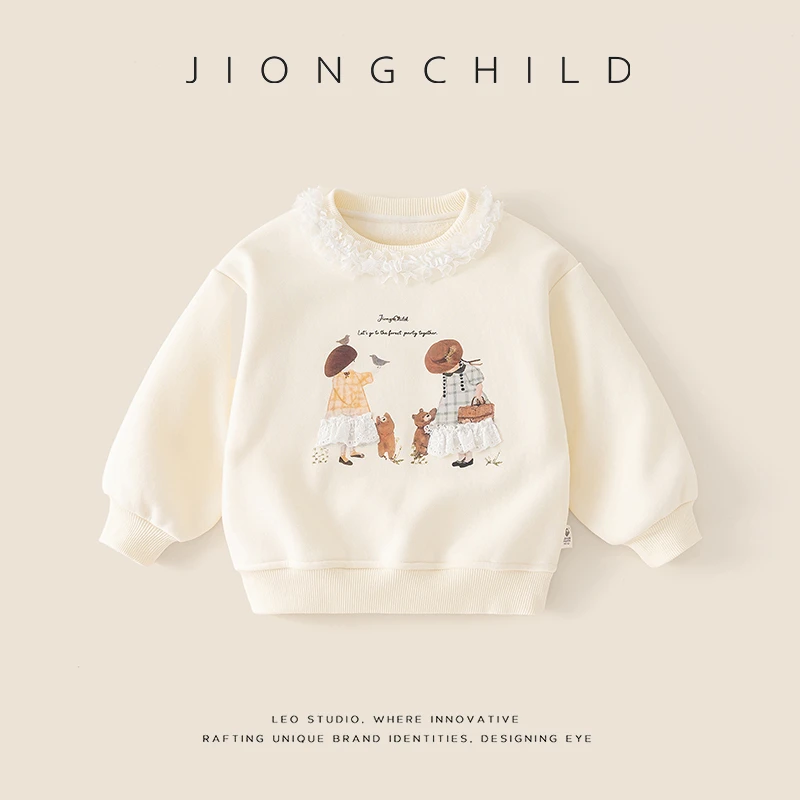 【专柜同款】秋冬新品花边卡通印花卫衣休闲百搭上衣DGE57525