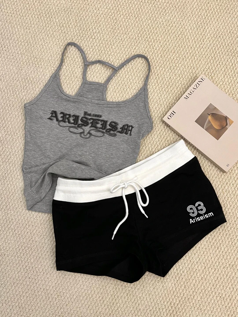 简约纯色蝴蝶结韩系可爱睡衣女夏季爆款吊带带胸垫短裤家居服套装