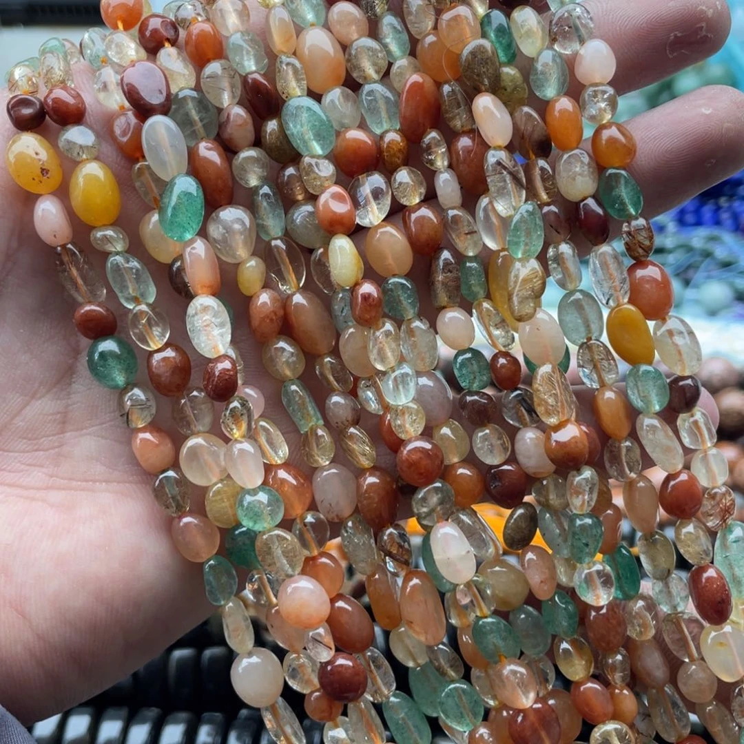 玛瑙/玉髓合金珠宝半成品一条装卡6mm彩发晶随行珠