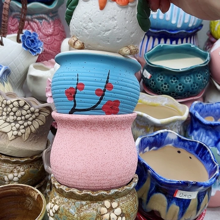 多肉绿植陶瓷花盆9.9包邮，有孔