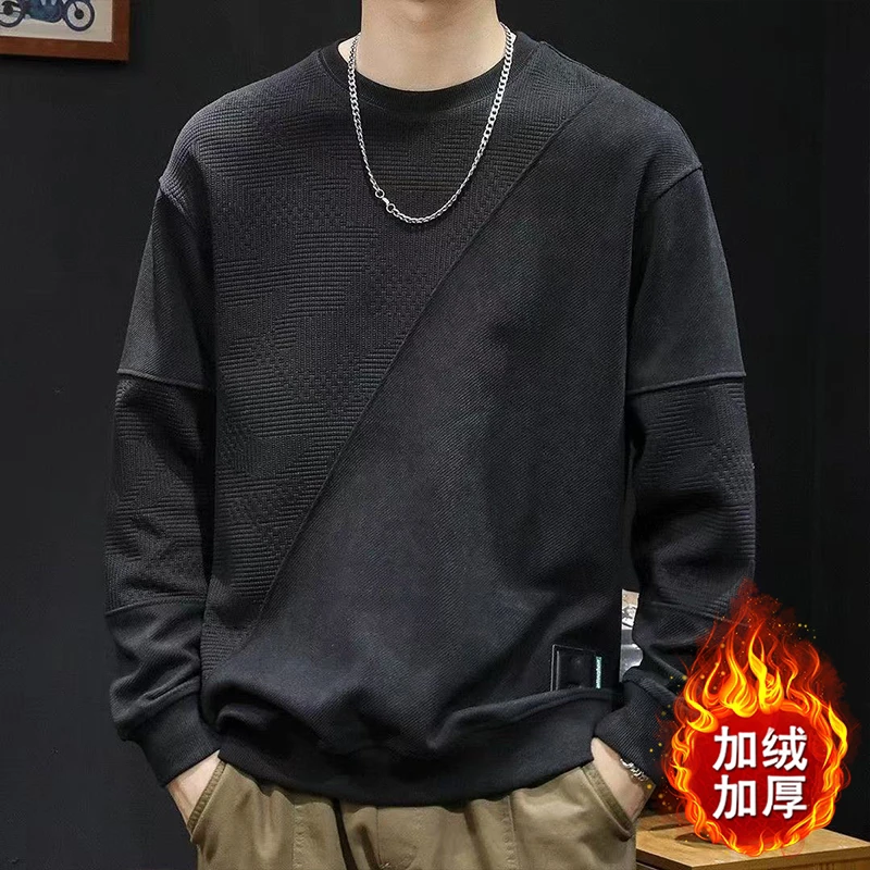 2025秋冬加绒针织拉链翻领卫衣男士潮流痞帅爆款休闲宽松百搭上衣