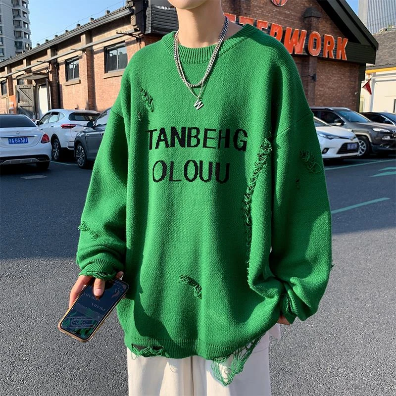 男装美式潮牌慵懒风毛衣外套男秋冬季宽松小众设计感古着针织衫