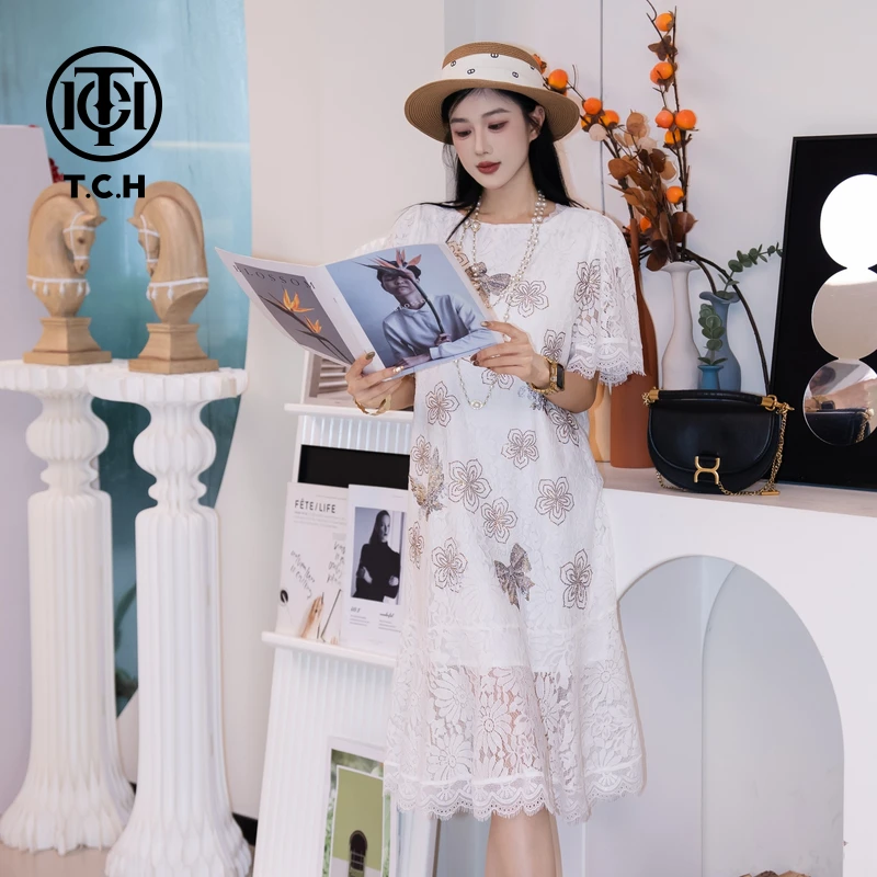 TCH私服烫钻工艺新时尚淑女百搭潮流连衣裙女T75B30E1167轻奢tch