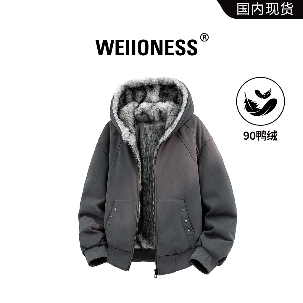WEIIONESS美式潮牌连帽羽绒服男冬季座山雕潮流外套保暖休闲男装
