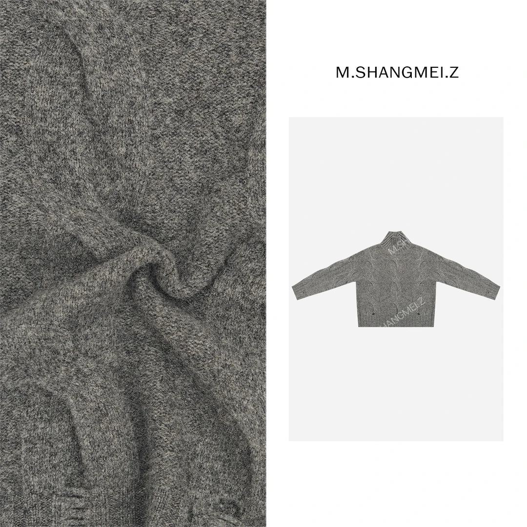 M.SHANGMEI.Z/沐熙【廓形拉花】美大哥舒适保暖针织高领毛衣X093030