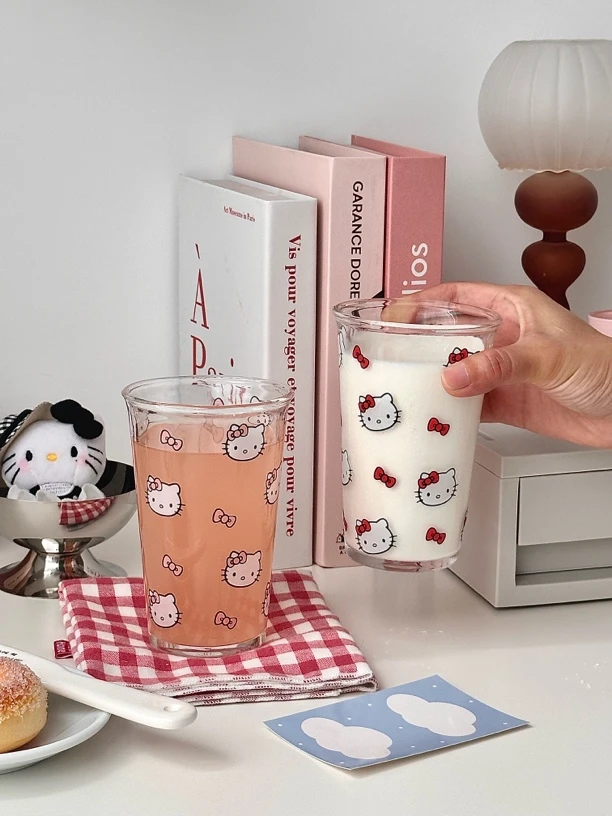 卡通ins可爱kt猫水杯玻璃杯高颜值咖啡杯耐高温家用喝水果汁牛奶