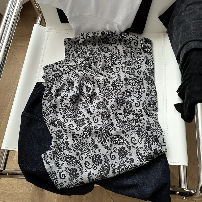 复古佩斯利花纹阔腿裤 高腰显瘦宽松百搭高级感大长裤