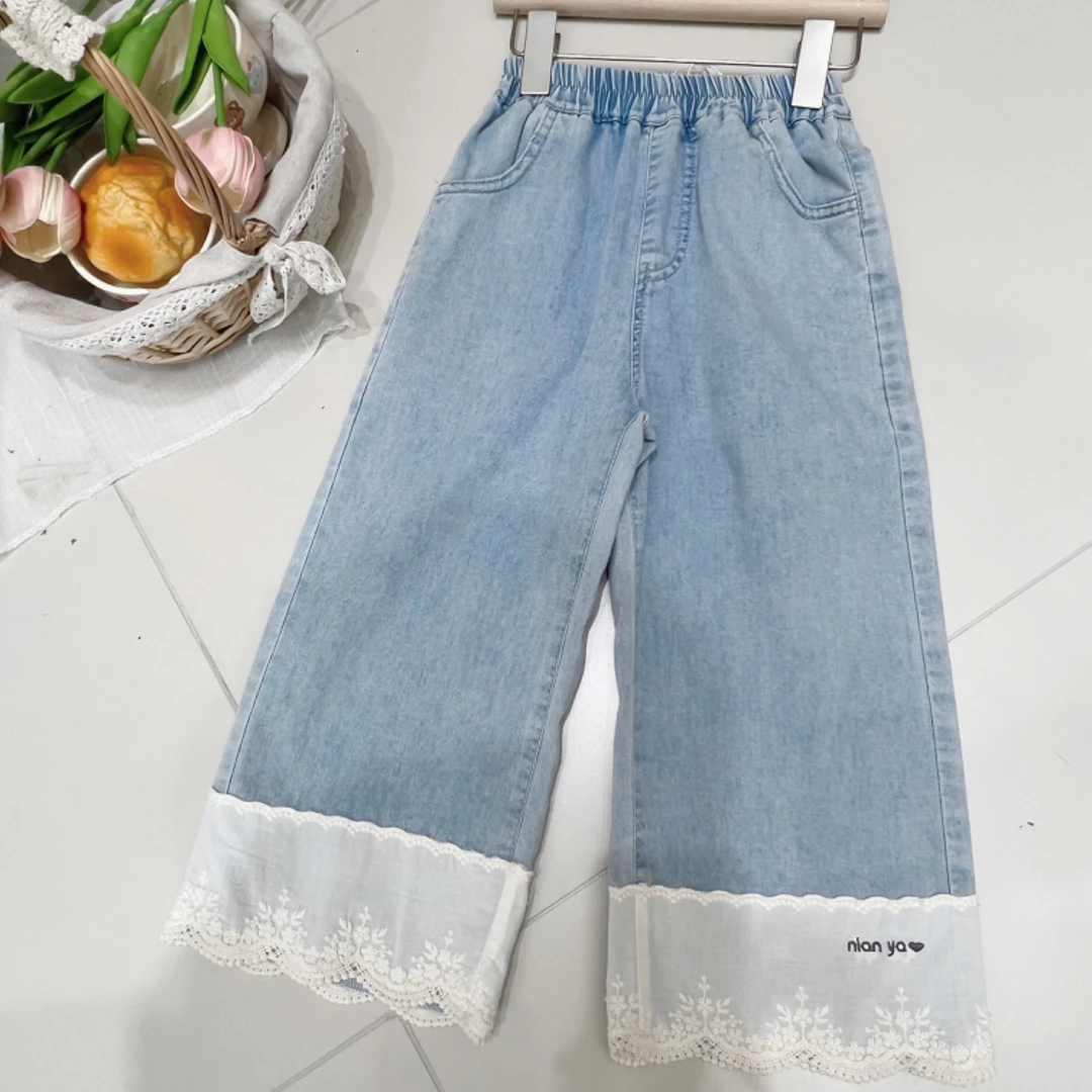 【实体店铺品牌】js&kids 1301夏季女中大童牛仔裤韩版时尚九分裤