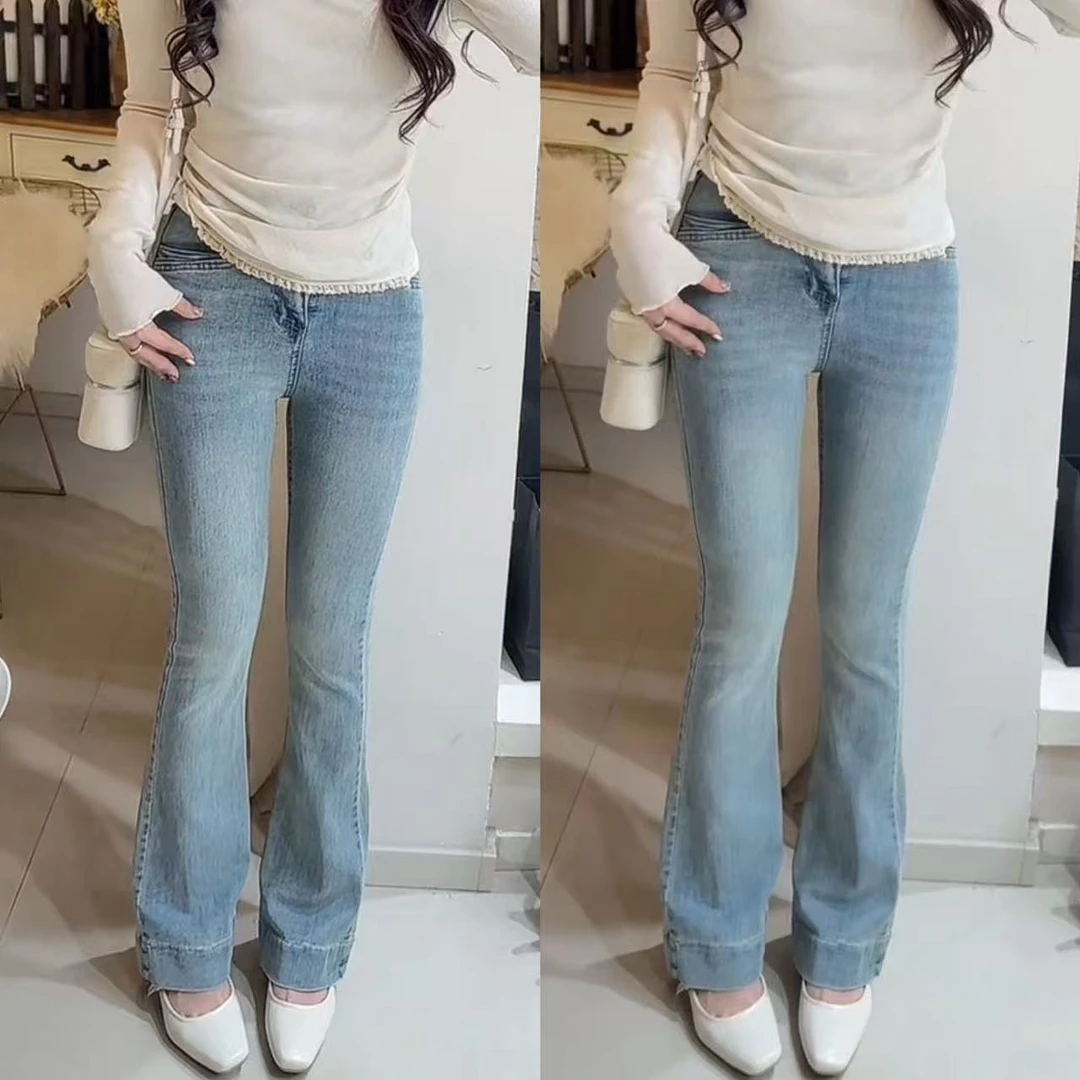 6527【长腿特效】韩系显瘦微喇牛仔裤