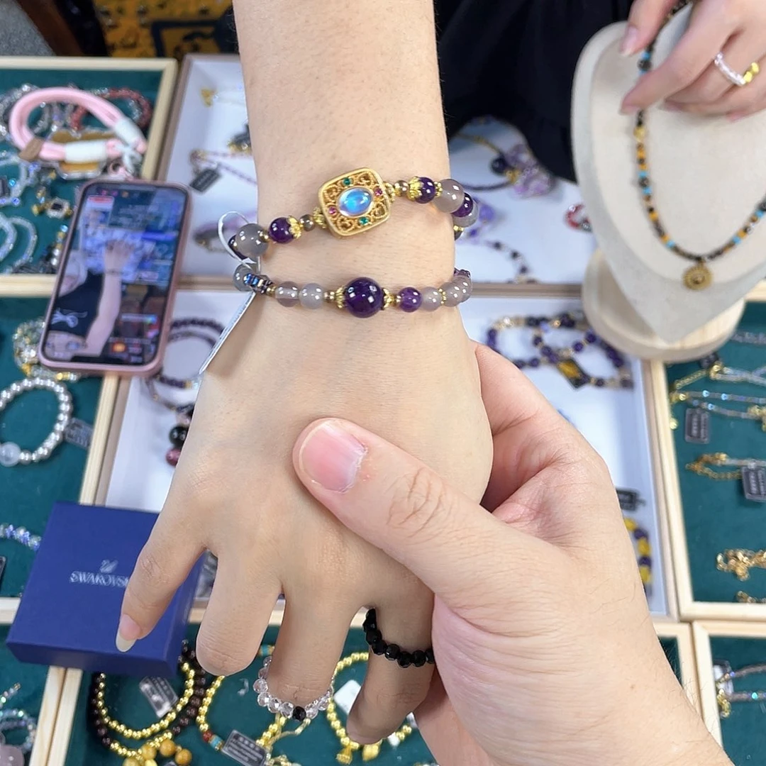 水晶手链银S925镀金镶嵌