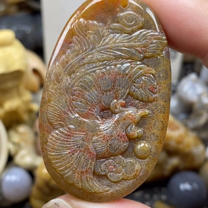 硅化珊瑚（珊瑚玉）未镶嵌颈饰有瑕