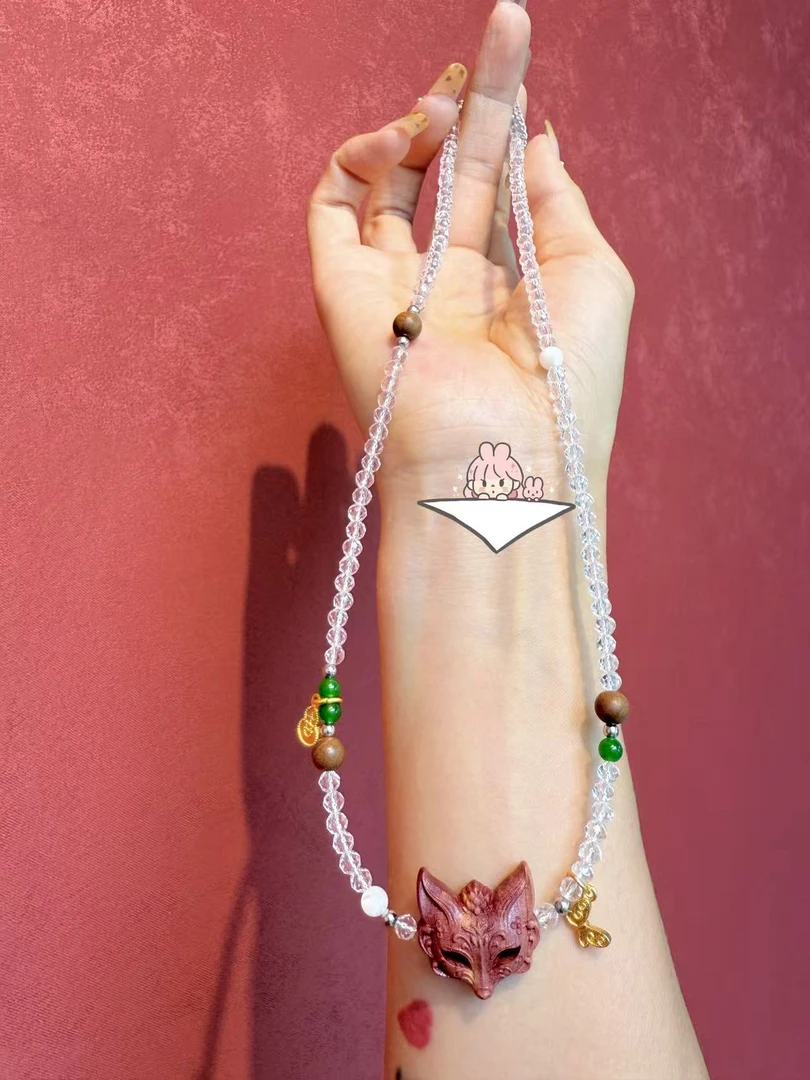 【灰姑娘原创】血檀木九尾狐天然白水晶项链M3371