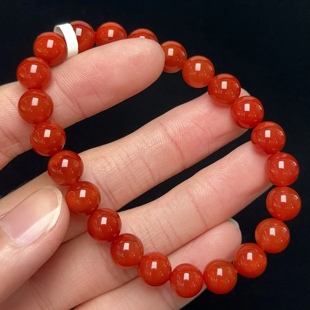 306C48凉山南红瓦西料柿子玫锦红单圈手串