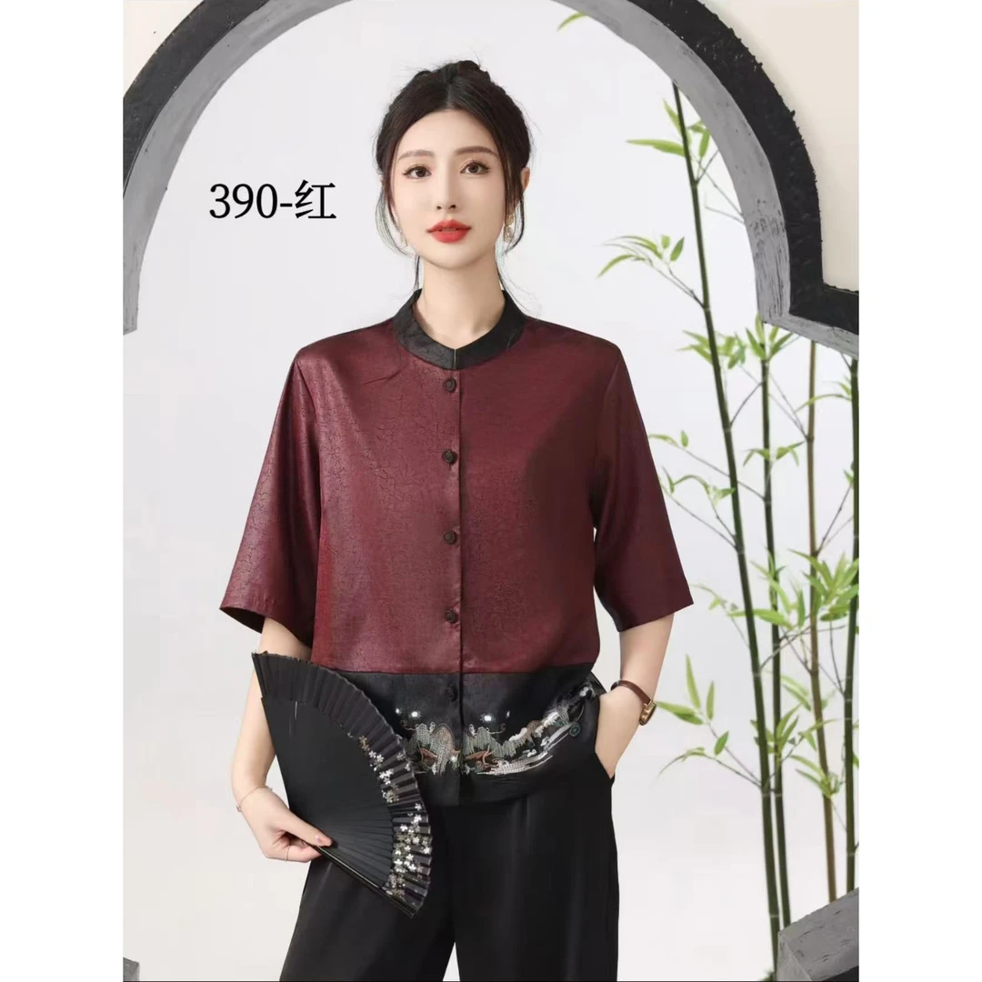 390夏季新中式刺绣减龄百搭短袖上衣