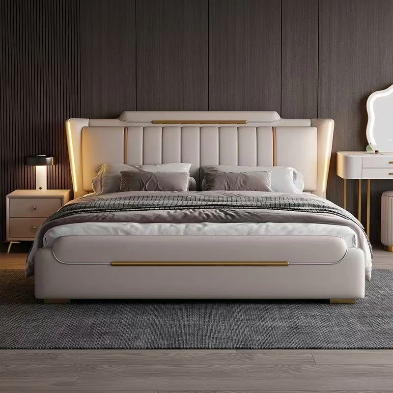 605#轻奢皮床主卧室双人床简约软包床儿童床现代简约大床